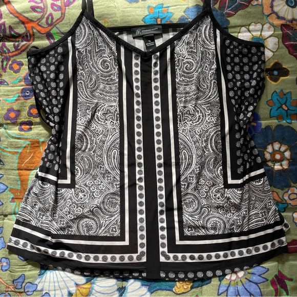 INC Paisley V-Neck Cami Black/White Size XL - Picture 3 of 8